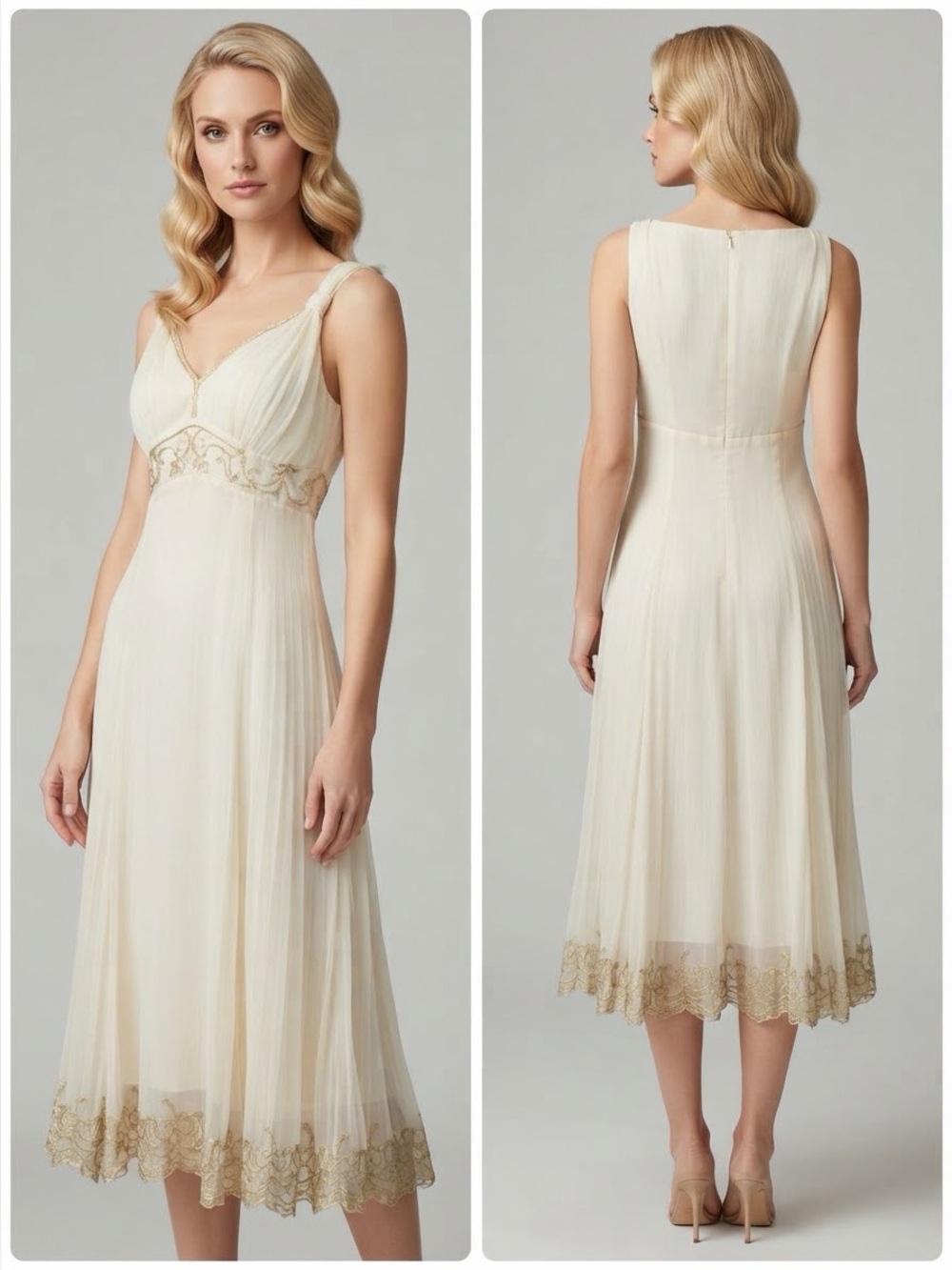 NWT POLEN POE MIDI DRESS CHIFFON LINED PLEATED SUMMER WHITE GOWN